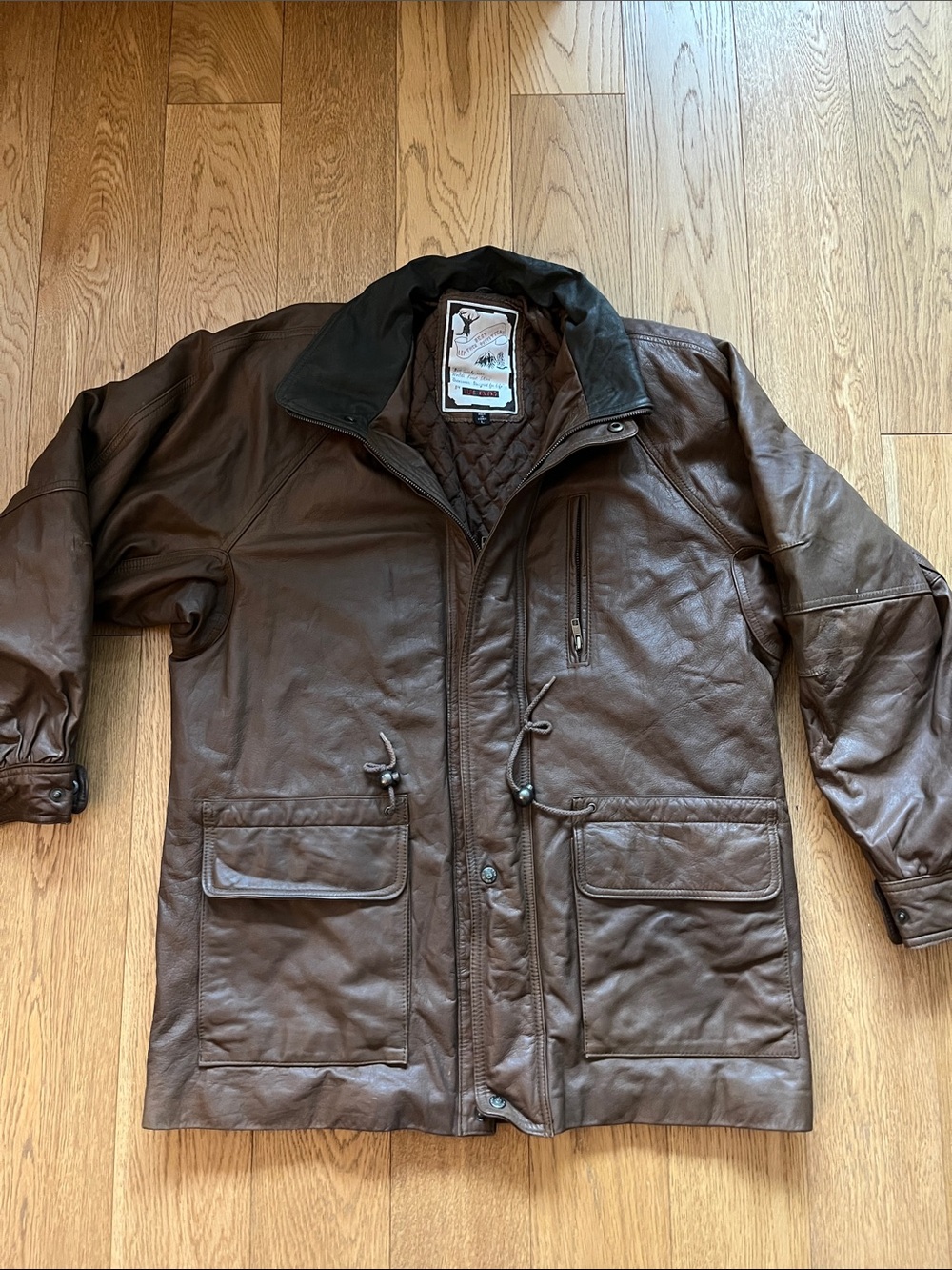 Vintage Luis Alvear Men’s Brown Leather Jacket with Quilted Lining